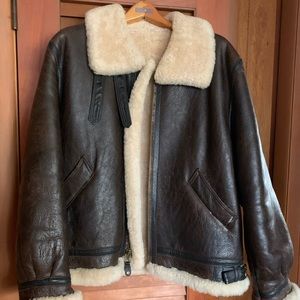 Men's Lands End leather and sheepskin bomber coat